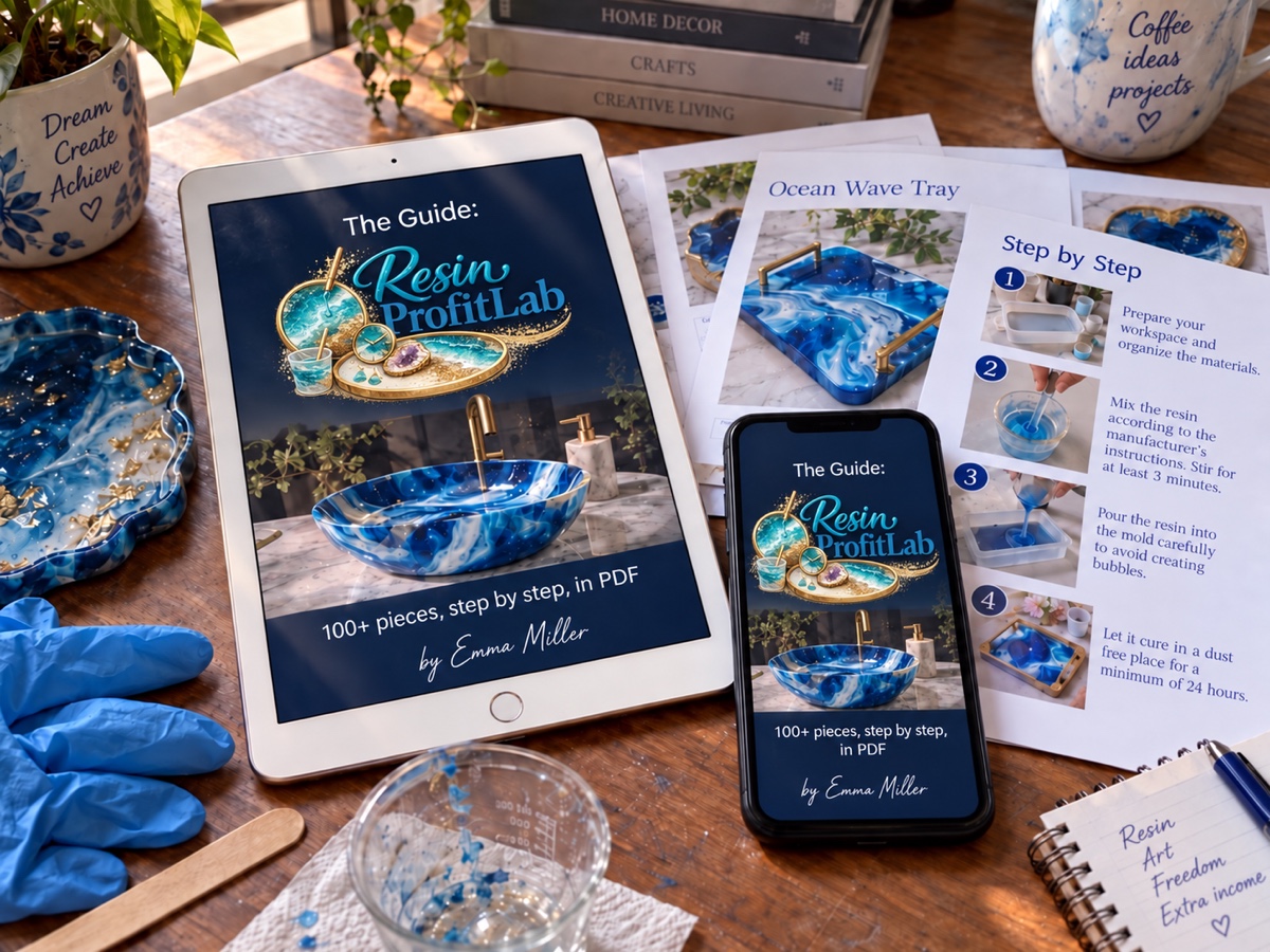 The Guide: Resin Profit Lab open on a phone and a tablet